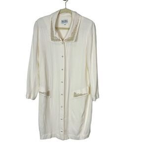 Women’s Vintage Maternity Pearl Button Long Ivory Blazer Jacket Page Boy Coat S